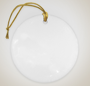 Full Color Round Ceramic Ornament - White with Gold Cord