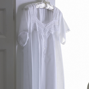 Alice Short-Sleeve Pure White Cotton Midi Nightdress