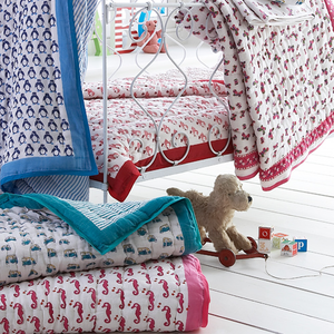 Red Ducklings Hand Blocked Cot Bed Quilt