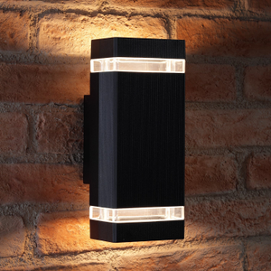Auraglow Large Outdoor Double Up & Down Wall Light - Chilton - Square - Black - Cool White