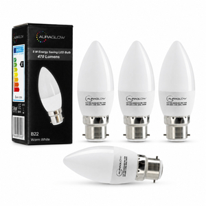 Auraglow 5W B22 LED Candle Bulbs – Warm White 3000K – 4 Pack