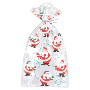 Christmas Twinkle Santa Clear Cello Bags with Twist Ties - Pack of 20