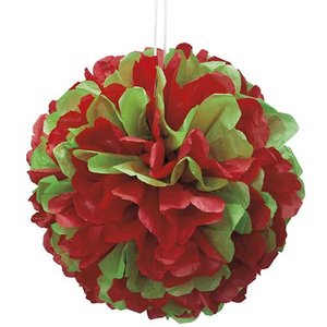 Red and Green Honeycomb Puff Ball Decoration 35cm