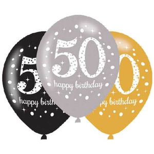 Gold Celebration Happy 50 Birthday Latex Balloons 27cm / 11 in - Pack of 6