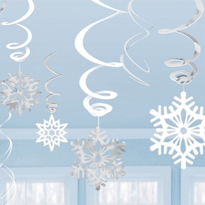 Snowflakes Christmas Hanging Swirl Decorations - Pack of 12