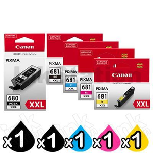 5 Pack Canon PGI-680XXL CLI-681XXL Extra High Yield Genuine Inkjet Cartridges Combo [1BK,1PBK,1C,1M,1Y]