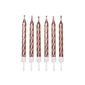 Metallic Rose Gold Party Candles with Holders - Pack of 12