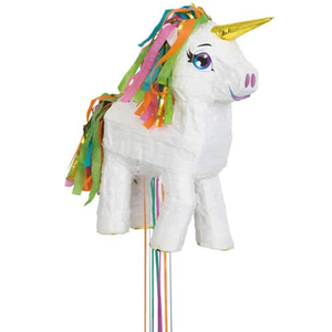 White Unicorn 3D Pull String Pinata 43cm