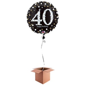 Gold Sparkling 40th Birthday Round Foil Balloon - Inflated Balloon in a Box