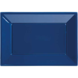 Blue Rectangular Reusable Plastic Serving Tray – 9 x 13 Inches / 23 x 33cm – Pack of 3