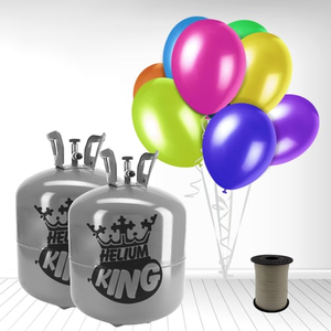 Disposable Helium Gas Canister with 100 Assorted Balloons and Curling Ribbon
