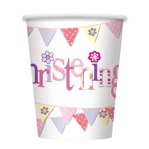 Christening Pink Paper Cups 270ml - Pack of 8
