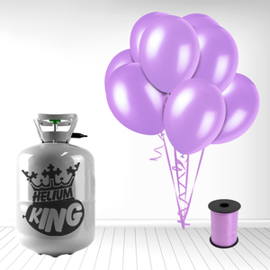 Disposable Helium Gas Canister with 30 Lavender Balloons and Curling Ribbon