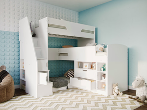Flair Oscar Staircase Triple Bunk Bed with Storage White
