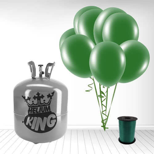 Disposable Helium Gas Canister with 50 Forest Green Balloons and Curling Ribbon