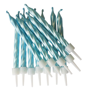 Pearlescent Blue Candles With Holders - Pack of 12
