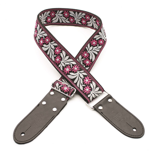 DSL JAC20 Jacquard Guitar Strap (Flower Design, Fuchsia, 2")