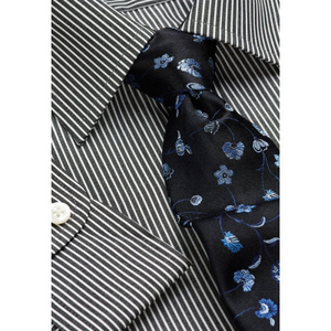 Regular Fit Black And White Stripe Single Cuff Shirt