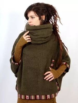 'Poncho Witch "Natcha", Vert kaki'