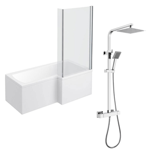 Milan Shower Bath + Exposed Shower Pack (1700 L Shaped with Screen + Panel) Right Hand Option