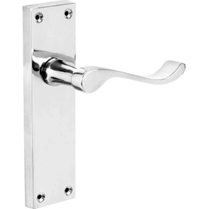 Polished Chrome Victorian Long Backplate Scroll Lever Latch Door Handle - Pair - Designer Levers