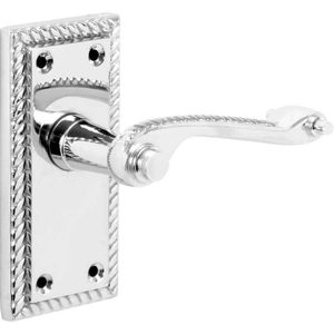 Polished Chrome Georgian Short Backplate Scroll Lever Latch Door Handle - Pair - Designer Levers