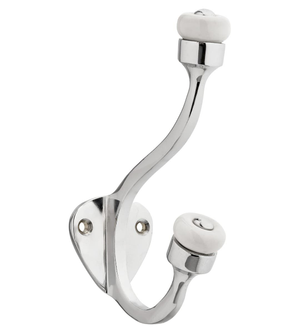 Double Clothes Hook - White Ceramic Tipped - 120mm - Wall/Door Mountable - Decohooks