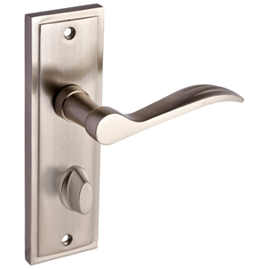 Berkeley Satin Nickel Bathroom Lever Thumb Lock Door Handle - Pair - Designer Levers