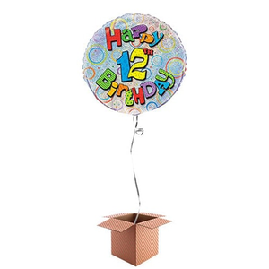 Happy 12th Birthday Holographic Round Foil Balloon - Inflated Balloon in a Box