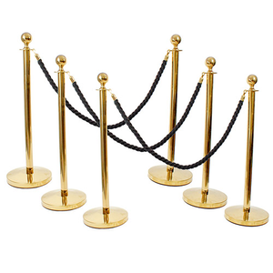6 Prestige Brass Poles With 4 Black Braided Ropes