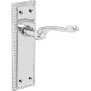 Polished Chrome Georgian Long Backplate Scroll Lever Latch Door Handle - Pair - Designer Levers