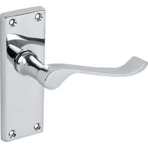 Polished Chrome Victorian Short Backplate Scroll Lever Latch Door Handle - Pair - Designer Levers