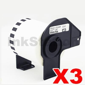 3 x Compatible Brother DK-22212 Black Text on White Continuous Film Label Roll 62mm x 15.24m