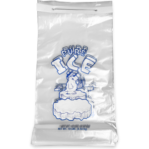 10 lb Wicketed Plain Top "PURE ICE" Plastic Ice Bags | 12" x 20" + 3" Ice Bags