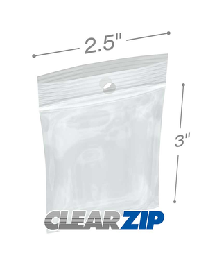 2 1/2" x 3" Hang Hole Clearzip® LockingTop Bags 4 Mil