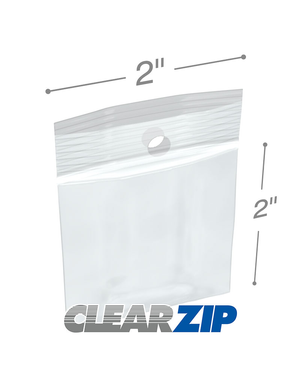 2" x 2" Hang Hole Clearzip® Locking Top Bags 2 Mil