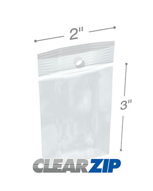 2" x 3" Hang Hole Clearzip® LockingTop Bags 2 Mil