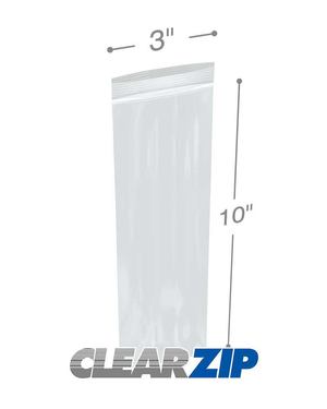 3" x 10" Zip Locking Bags 2 Mil - Clearzip