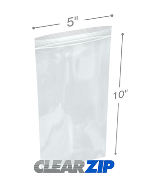 5" x 10" Zip Locking Bags 2 Mil - Clearzip