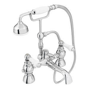 Chatsworth 1928 Traditional White Lever Bath Shower Mixer Tap with Shower Kit