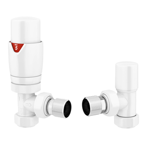 Monza White Angled Thermostatic Radiator Valves - Energy Saving