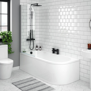 Arezzo J-Shaped Shower Bath (1700mm with Screen + Curved Panel) Left Hand Option