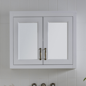 Chatsworth 690mm White 2-Door Mirror Cabinet with Antique Brass Handles