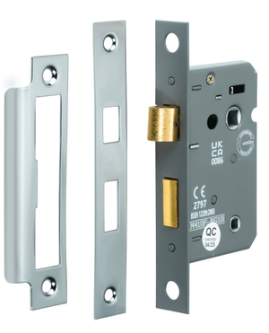 Bathroom Door Mortice Lock - UKCA/CE Certified - Fire Tested - 64mm - Polished Chrome - Security Solutions
