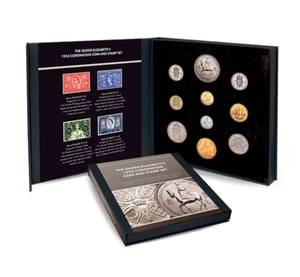 QEII 1953 Coronation coin and stamp set