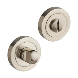 Bathroom Door Thumbturn Lock and Release Set - Brushed Silver Nickel - Designer Levers