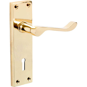 Polished Brass Victorian Long Backplate Scroll Lever Lock Door Handle - Pair - Designer Levers