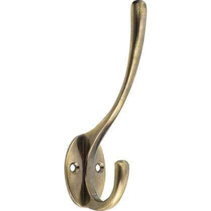 Zinc Constructed Antique Brass Plated Oval Base Hat & Coat Hook - Wall/Door Mountable - Decohooks