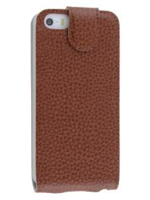 Slim Textured Genuine Leather Flip Case for iPhone SE(1st Gen)/5s/5 - Brown