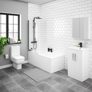 Brooklyn White Gloss Small Bathroom Suite 1500mm Bath